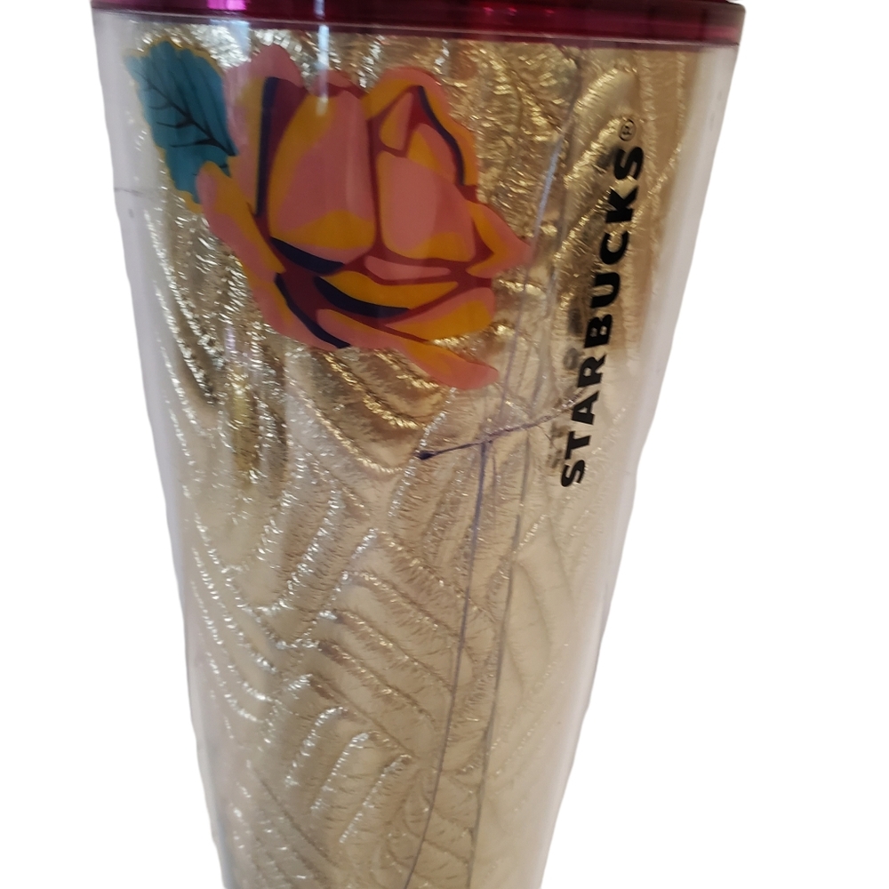 Starbucks Fall 2020 Gold Quilted with Pink Rose Beauty & Beast 24oz Tumbler FLAW - Picture 6 of 6
